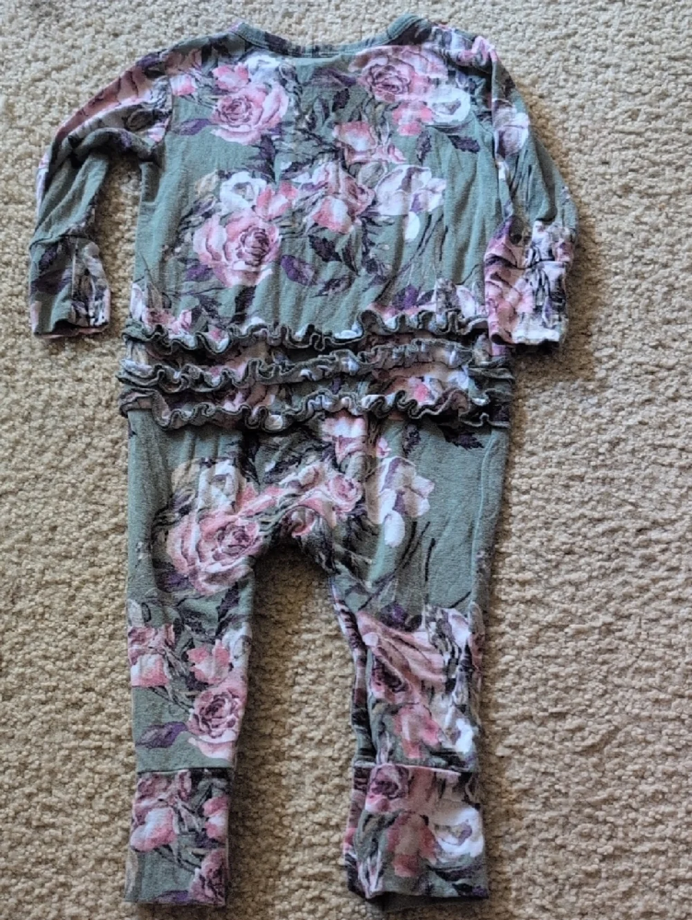 Posh Peanut Floral Knit Romper in Sage Green & Pink Roses